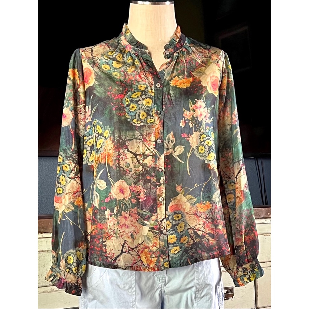 Johnny Was Traviata Leda Moody Floral 100% Silk Blouse XS - Picture 1 of 13